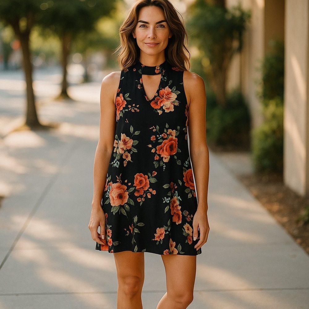 Floral Black Sleeveless Dress